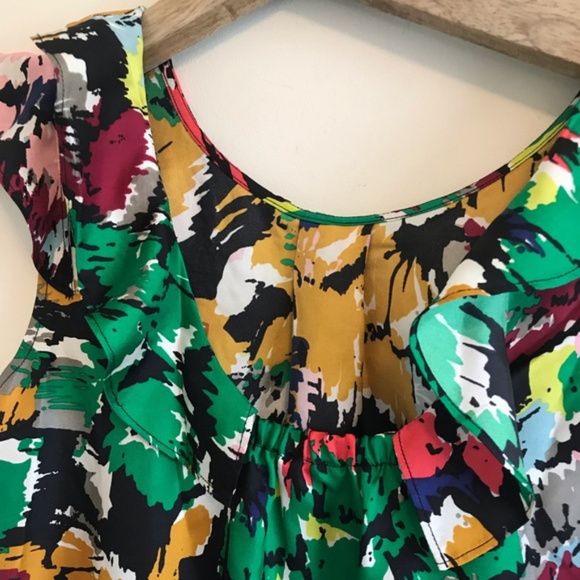 J Crew Silk Ruffle Brushstroke Top Multi Color - Picture 6 of 7